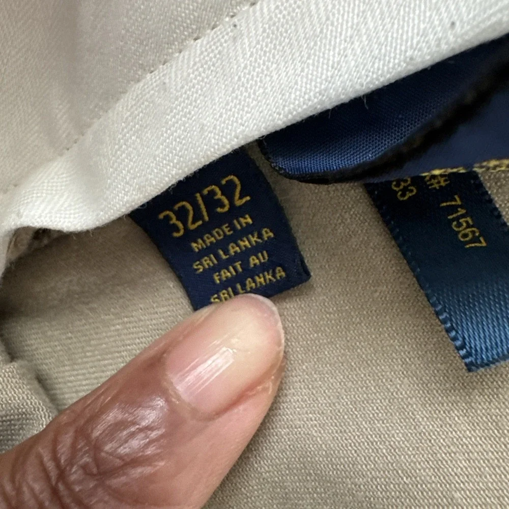 Polo Ralph Lauren Slim Fit Chino Pants Mens Actual 32x32 Khaki Cotton Flat Front